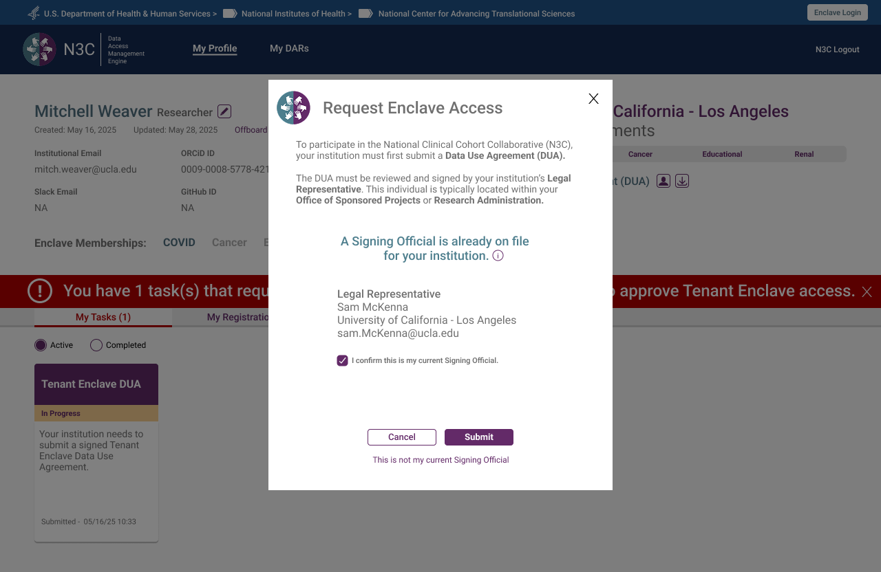Request Enclave Access — ISO pre-populated