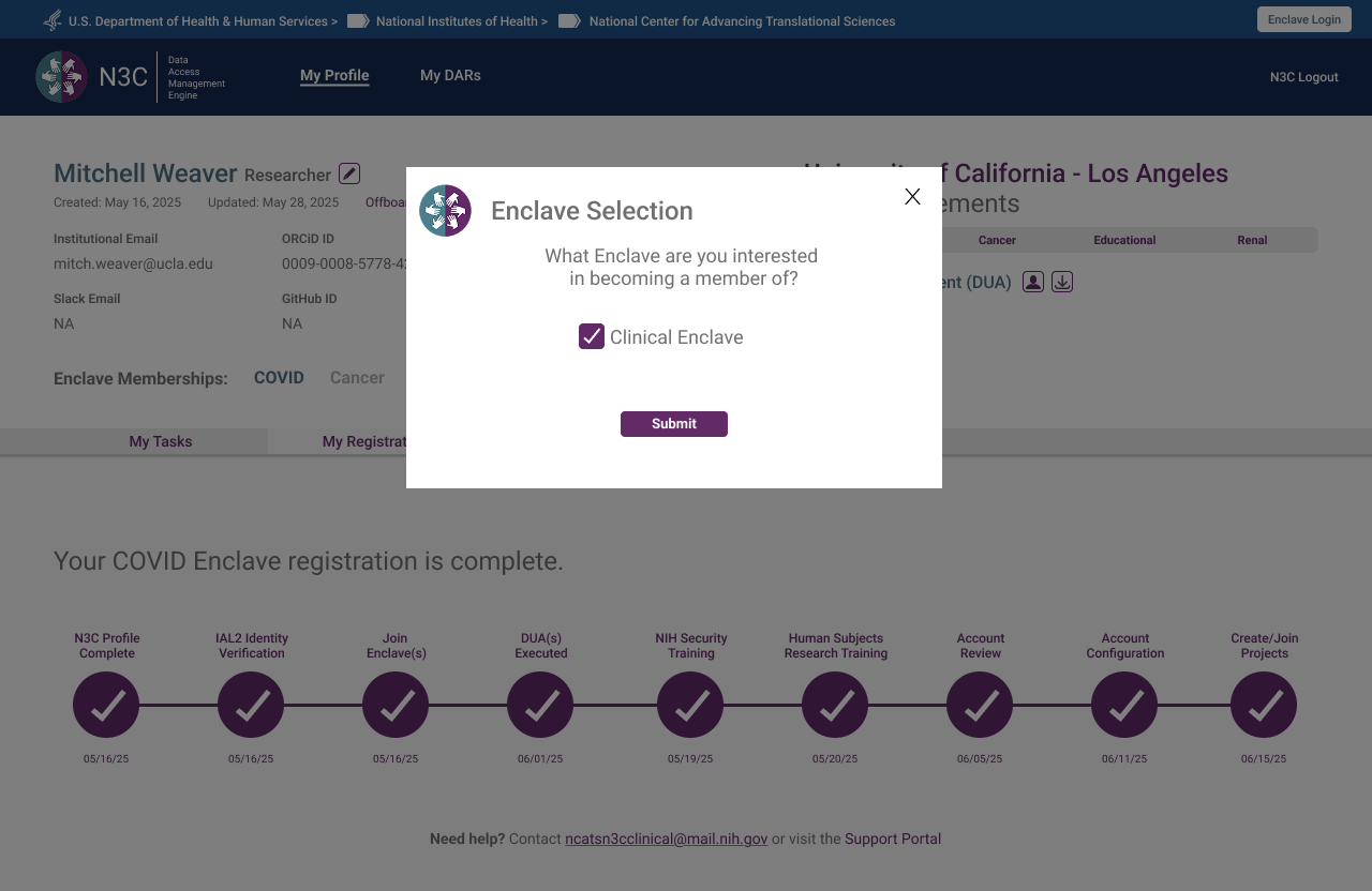 Enclave selection modal