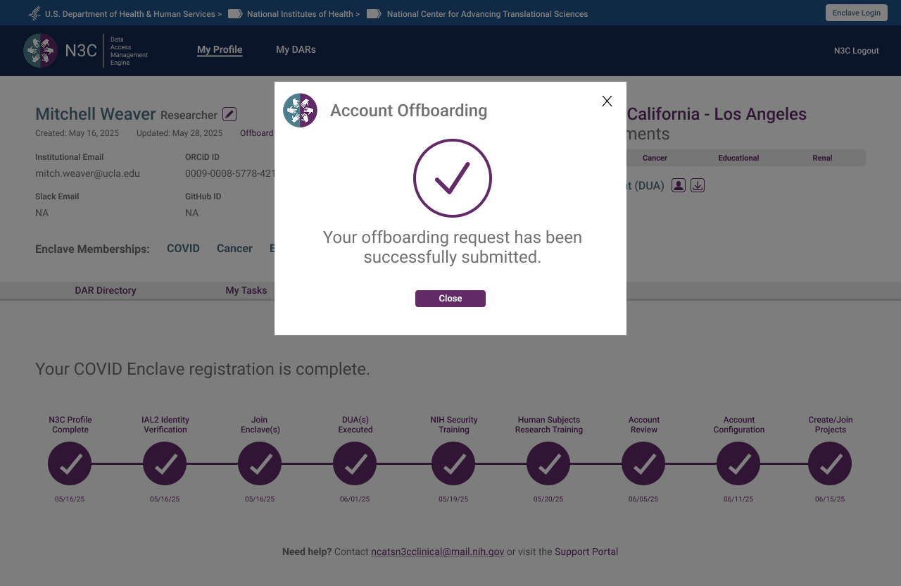 Offboarding request submitted