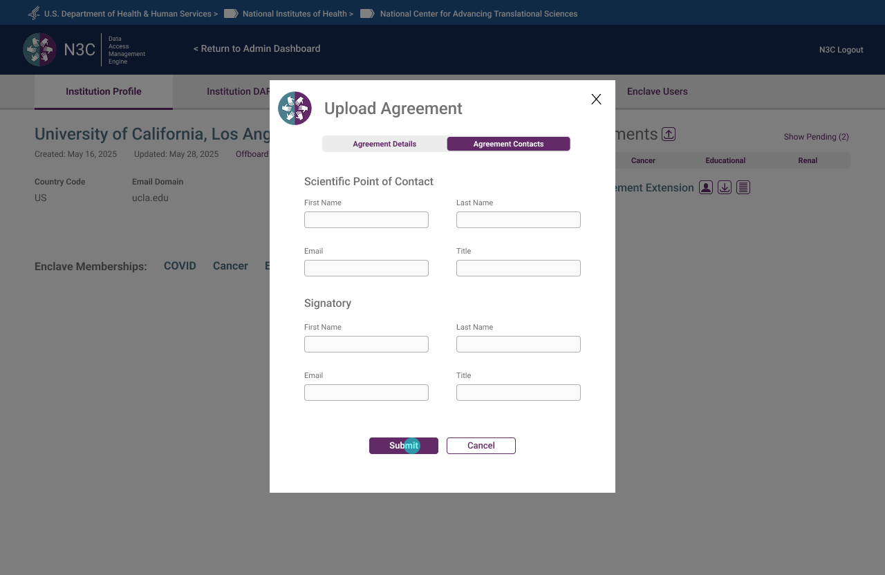 Upload Agreement — contacts tab