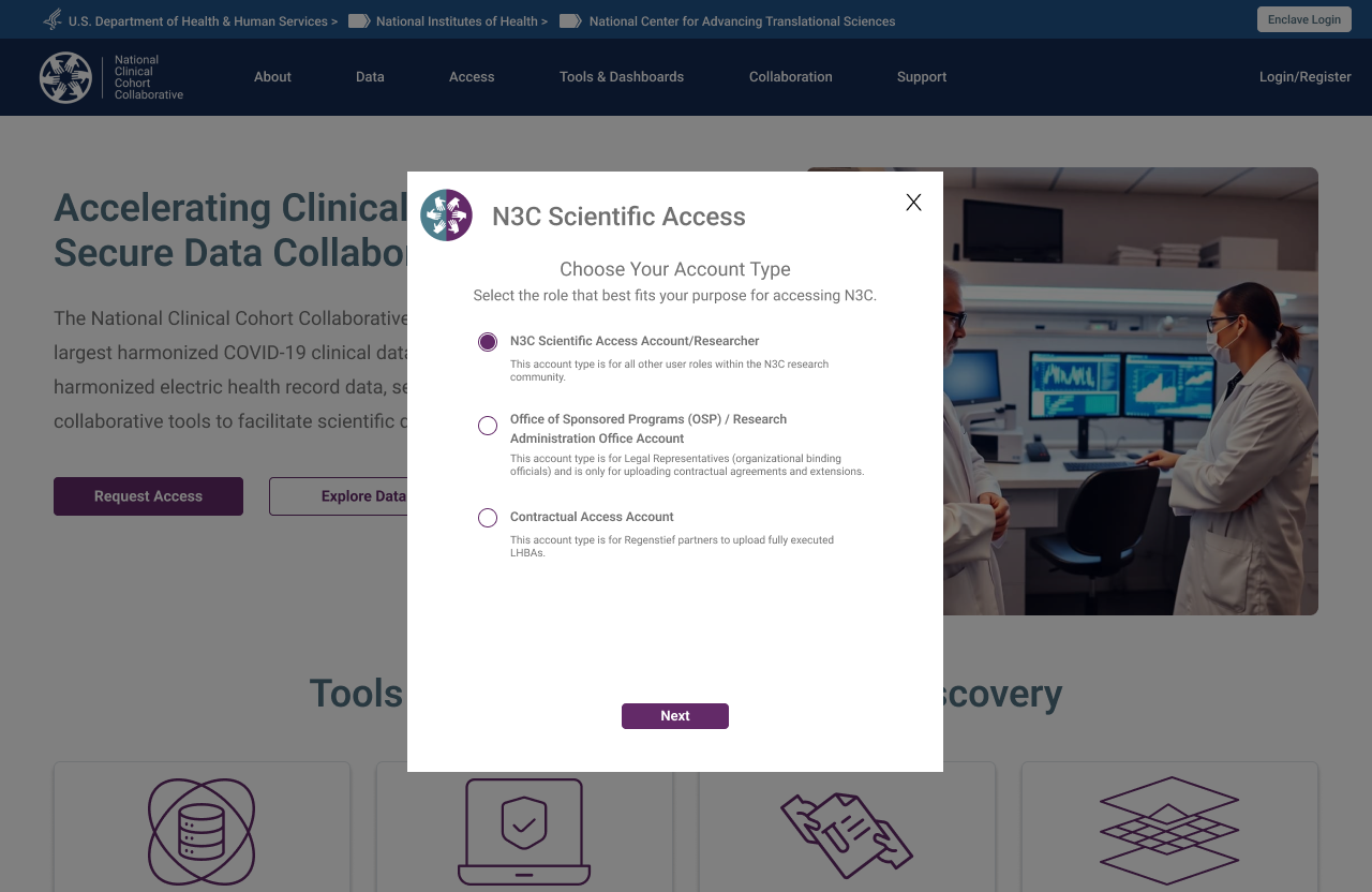 Account type selection modal
