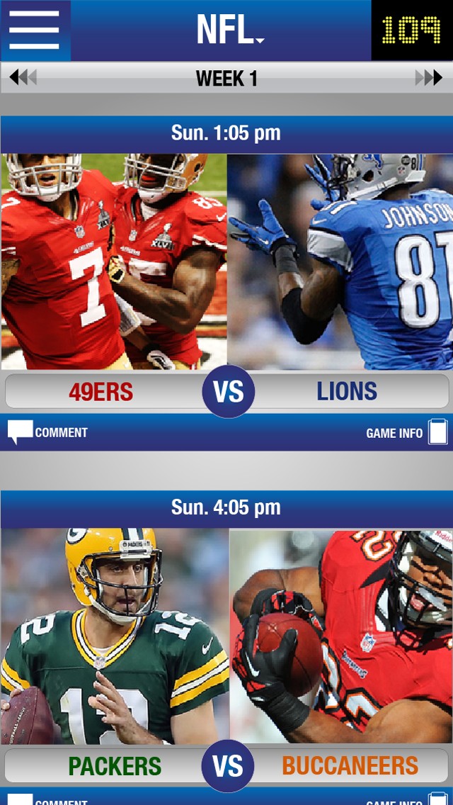 Pickmoto 3.0 concept — the same interface applied to NFL matchups