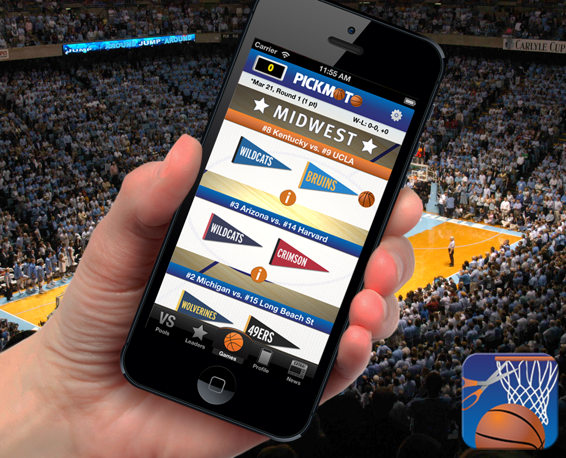 Pickmoto Tournament Edition held courtside at a college basketball game