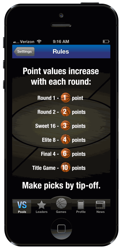Pickmoto scoring rules — point values increase with each round