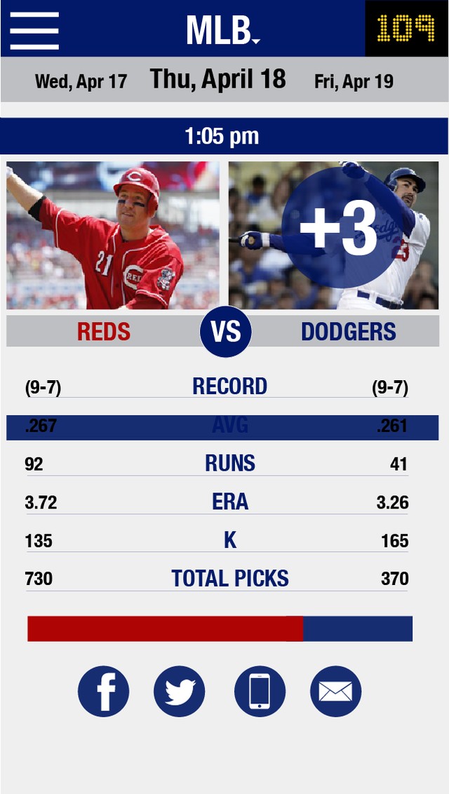 Pickmoto 3.0 concept — expandable in-card stats opened beneath a full-bleed matchup