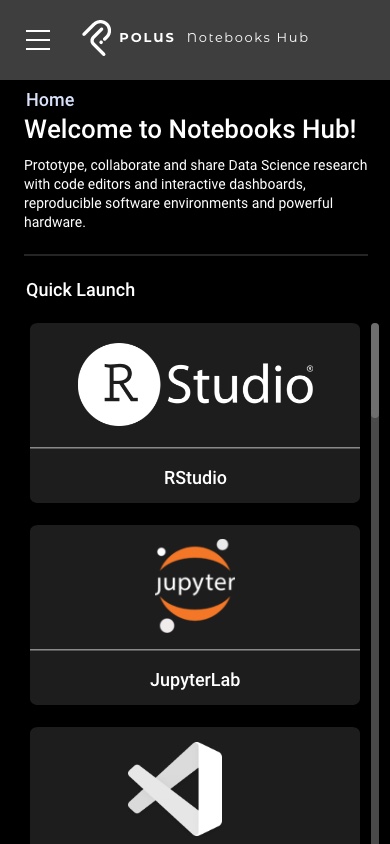Notebooks Hub — mobile, server list