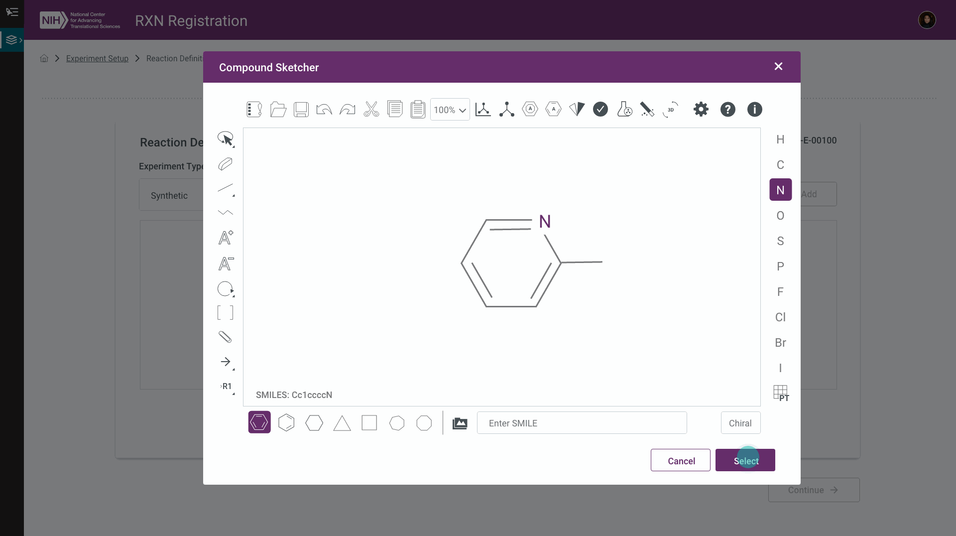Compound Sketcher — drawing a chemical structure to add a component, as an alternative to typing a SMILES string