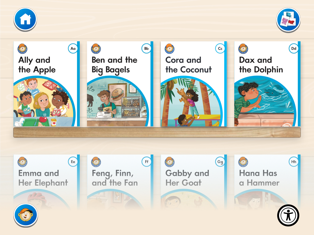 MMAZ — letter books shelf showing illustrated book covers A through H