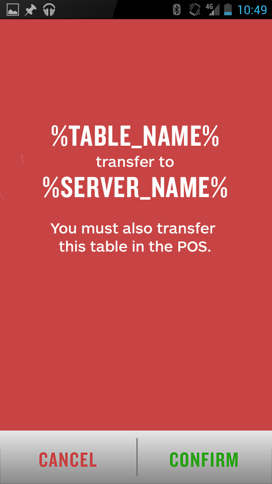 3.0 handheld — a table transfer that's a full-screen placeholder and still has to be re-done in the POS