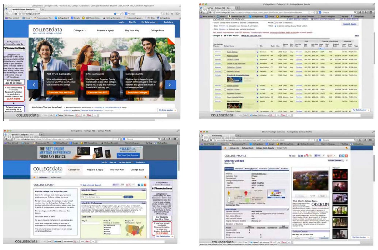 The pre-redesign CollegeData site — dense tables, small type, and a fixed-width layout that predated the smartphone