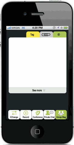 MobilePages — early concept exploring tagging and a group-messaging tab bar