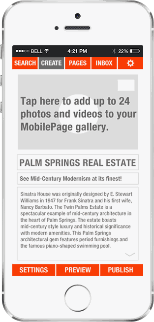 MobilePages create — add up to 24 photos and videos to the gallery
